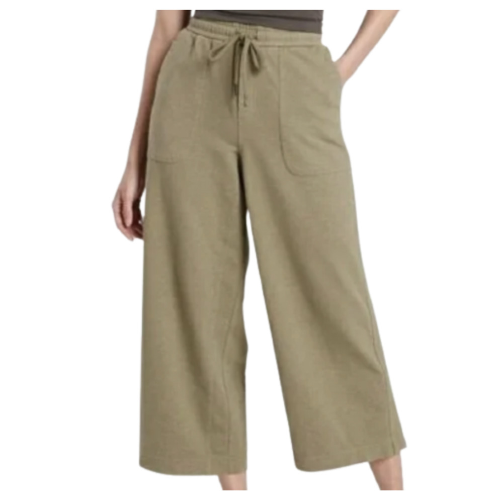 Athleta Farallon Heathered Wide Leg Crop Pants Sage Green Comfy